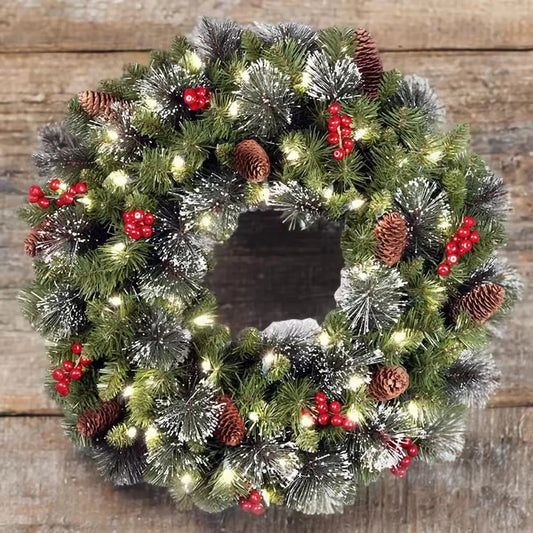 20-60cm LED Christmas Pinecone Wreath with Red Berries Artificial Xmas