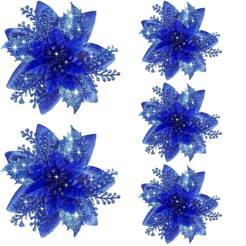 5pcs 14.5cm Glitter Artifical Christmas Flowers Mreey Christmas Tree
