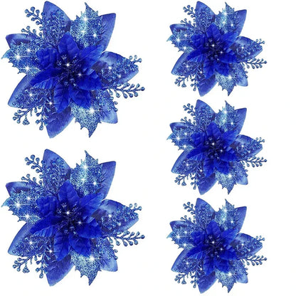 5pcs 14.5cm Glitter Artifical Christmas Flowers Mreey Christmas Tree