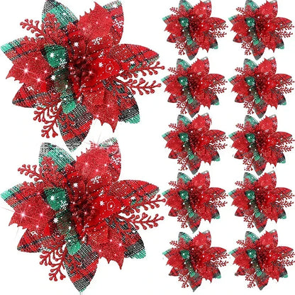 5pcs 14.5cm Glitter Artifical Christmas Flowers Mreey Christmas Tree