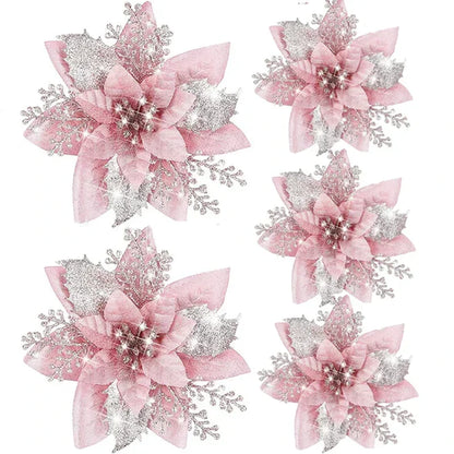 5pcs 14.5cm Glitter Artifical Christmas Flowers Mreey Christmas Tree