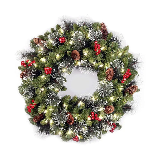 20-60cm LED Christmas Pinecone Wreath with Red Berries Artificial Xmas