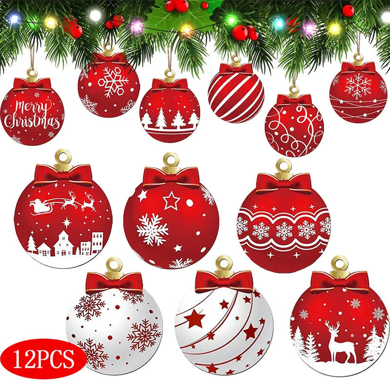 2025 Wooden Christmas Ornaments Hanging Decorations Xmas Ball Pendant