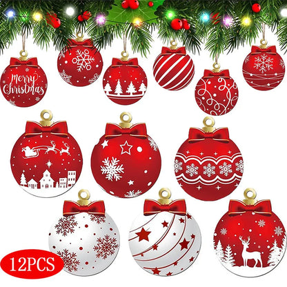 2025 Wooden Christmas Ornaments Hanging Decorations Xmas Ball Pendant