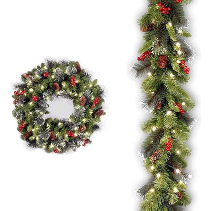 20-60cm LED Christmas Pinecone Wreath with Red Berries Artificial Xmas
