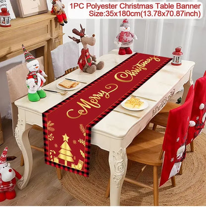Christmas Table Runner Cloth Merry Christmas Table Decor for Home 2024
