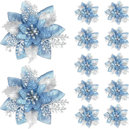 5pcs 14.5cm Glitter Artifical Christmas Flowers Mreey Christmas Tree