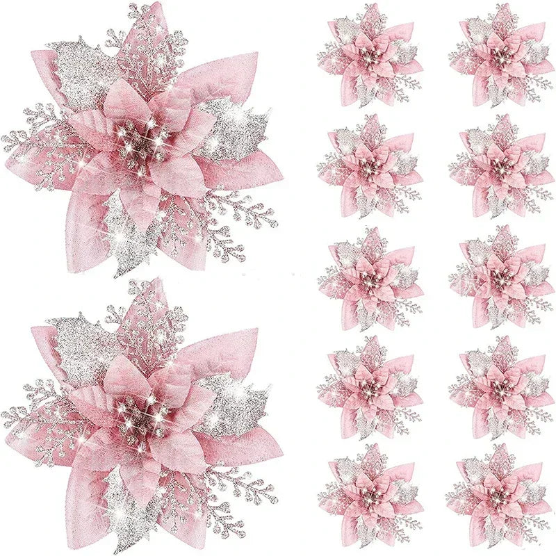 5pcs 14.5cm Glitter Artifical Christmas Flowers Mreey Christmas Tree