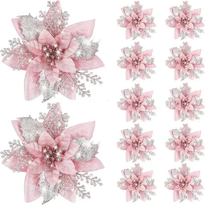 5pcs 14.5cm Glitter Artifical Christmas Flowers Mreey Christmas Tree