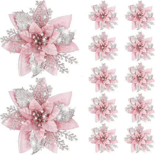 5pcs 14.5cm Glitter Artifical Christmas Flowers Mreey Christmas Tree