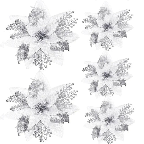 5pcs 14.5cm Glitter Artifical Christmas Flowers Mreey Christmas Tree