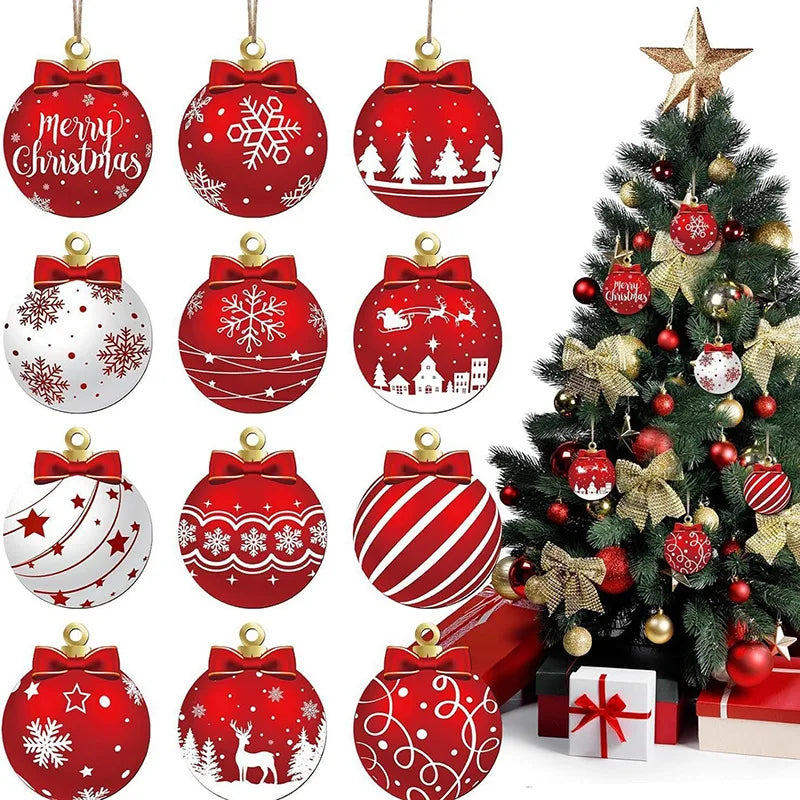 2025 Wooden Christmas Ornaments Hanging Decorations Xmas Ball Pendant