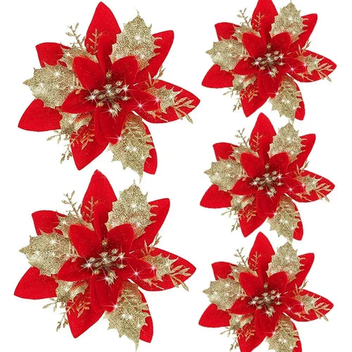 5pcs 14.5cm Glitter Artifical Christmas Flowers Mreey Christmas Tree