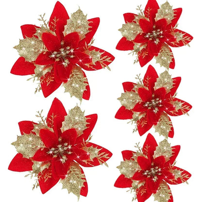 5pcs 14.5cm Glitter Artifical Christmas Flowers Mreey Christmas Tree